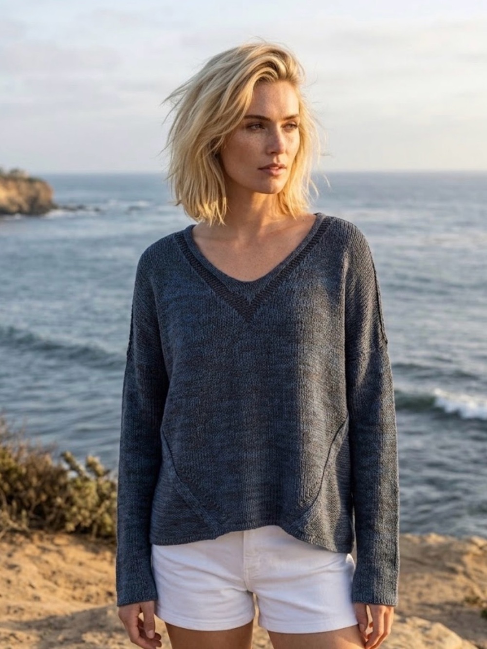 Wooden Ships by Paola Buendia Blue and Gray Knit Slouchy Sweater - Size Medium